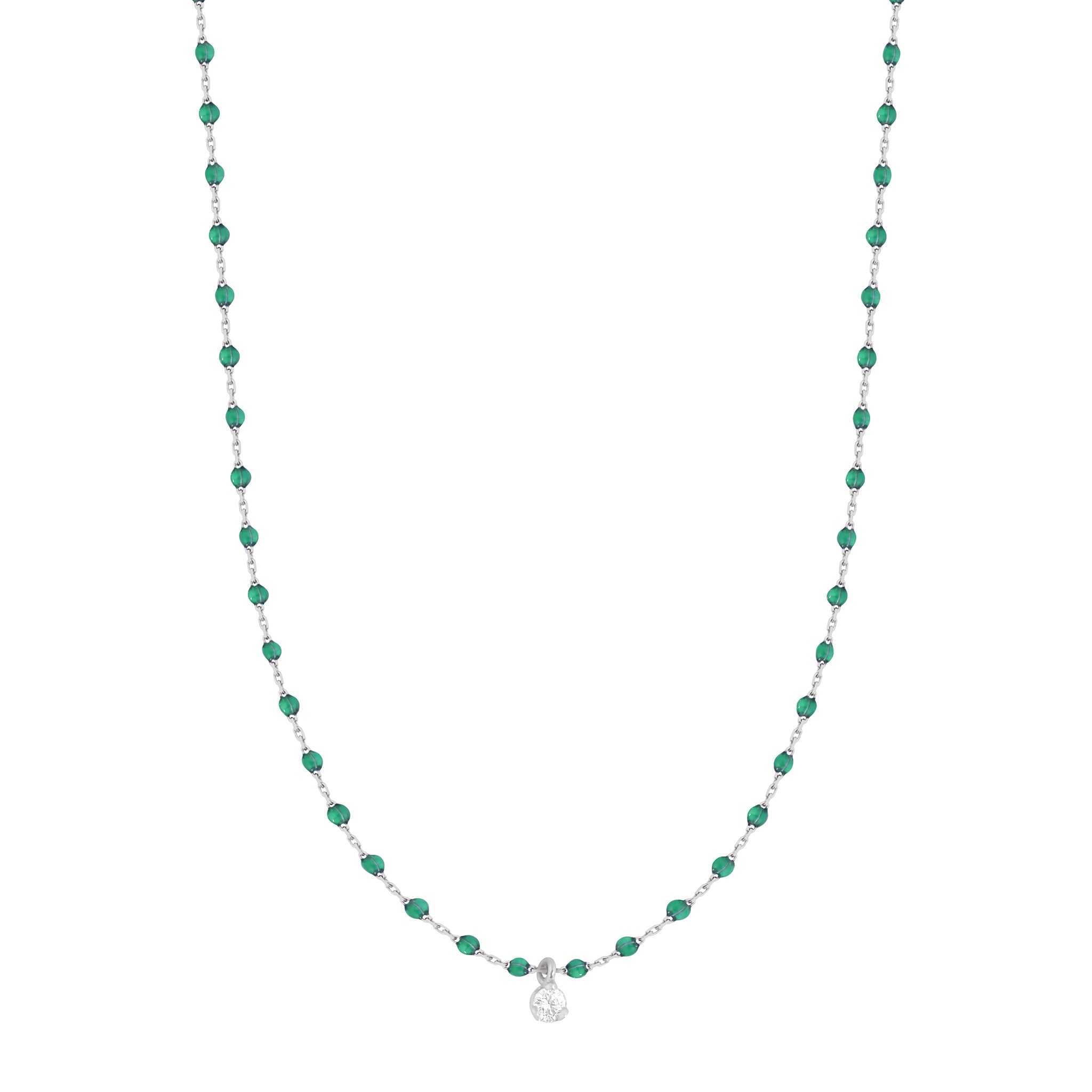 Gigi Clozeau - Collier émeraude Mini Gigi, or blanc, 1 diamant, 40 cm