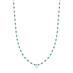 Gigi Clozeau - Collier émeraude Mini Gigi, or blanc, 1 diamant, 40 cm
