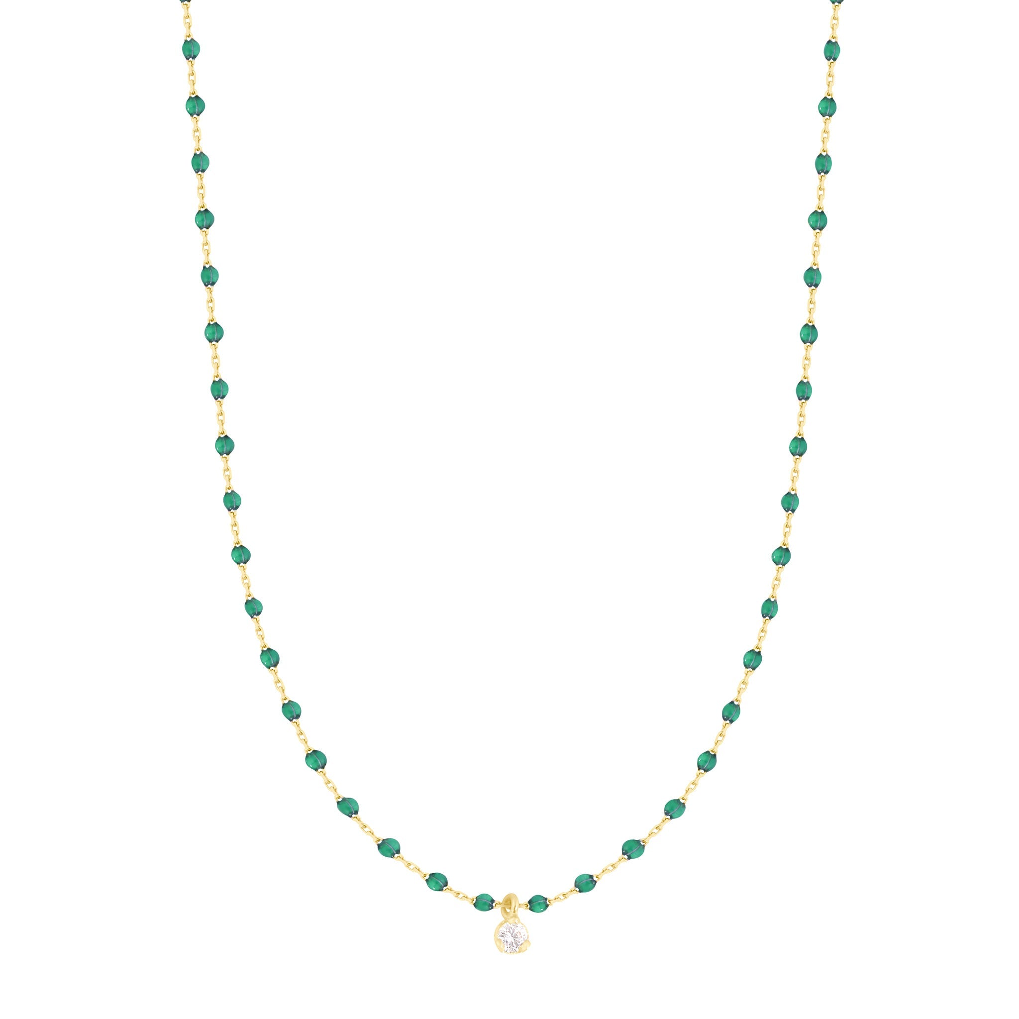Gigi Clozeau - Collier émeraude Mini Gigi, or jaune, 1 diamant, 40 cm