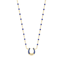Gigi Clozeau - Collier Fer à cheval, or jaune, diamants et mini perles de résine prusse, 42 cm