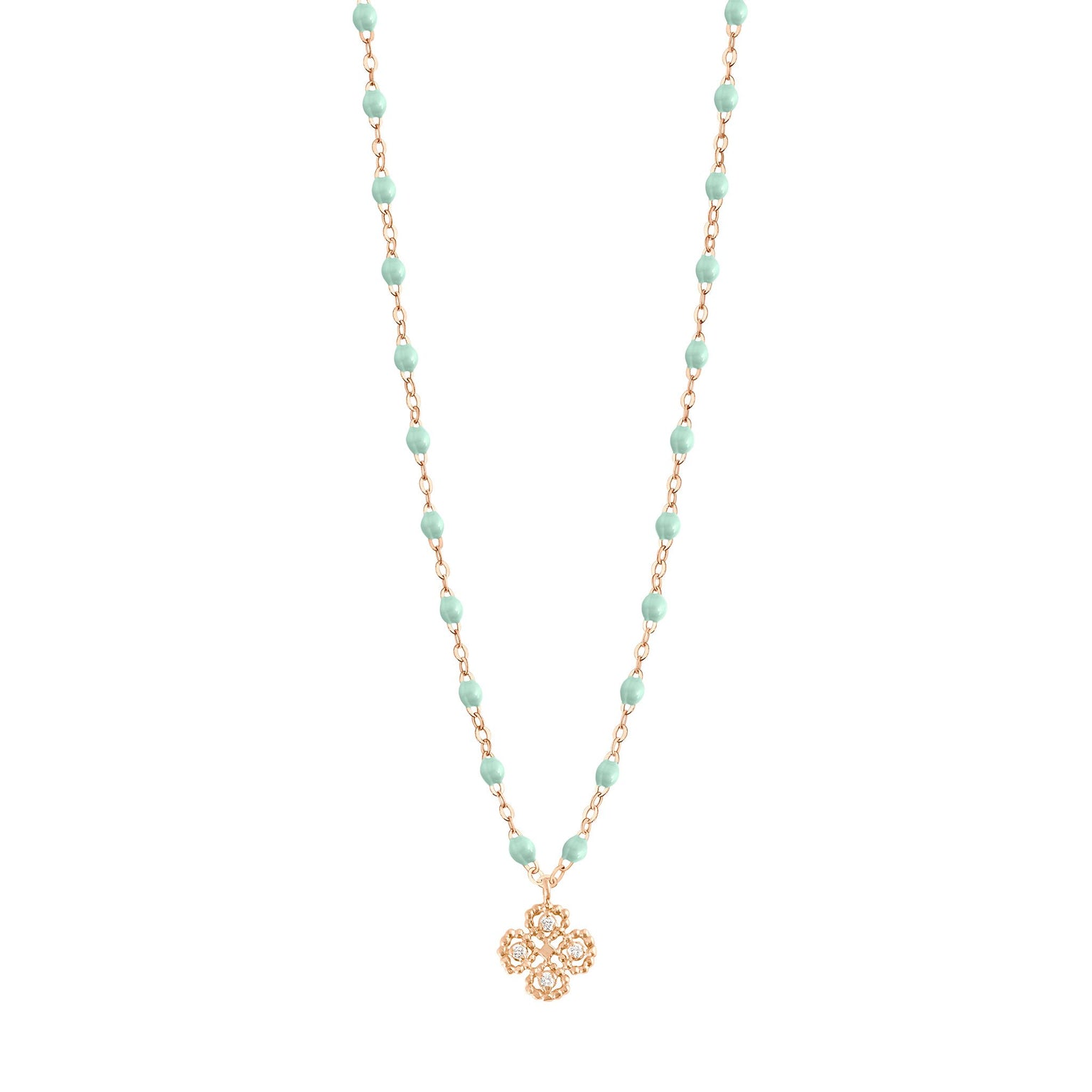 Gigi Clozeau - Collier jade Lucky Trèfle, diamants, or rose, 42 cm