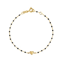 Gigi Clozeau - Bracelet Lucky Coeur, or jaune et mini perles de résine noire, 17 cm