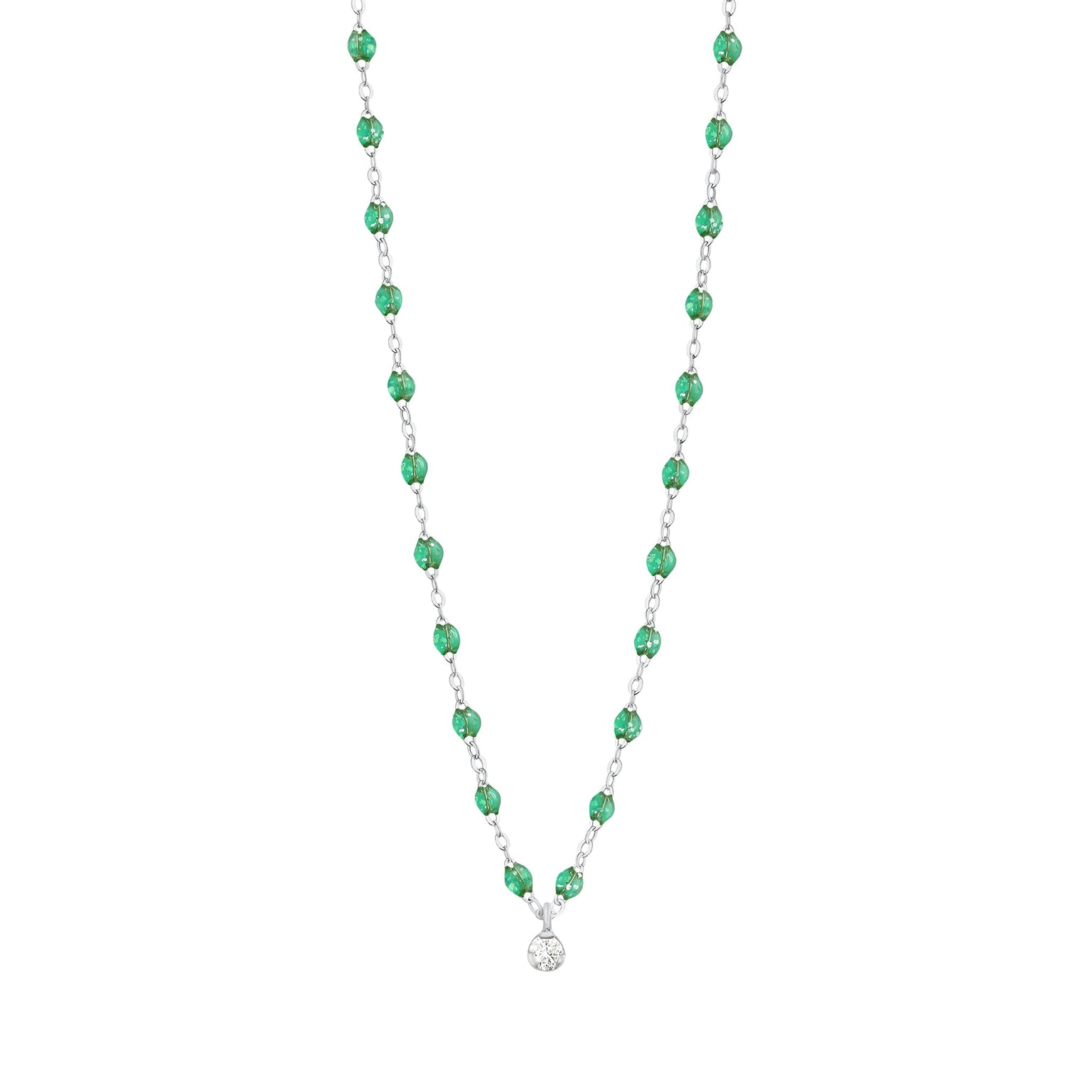 Gigi Clozeau - Collier menthe Gigi Suprême, or blanc, 1 diamant, 42 cm
