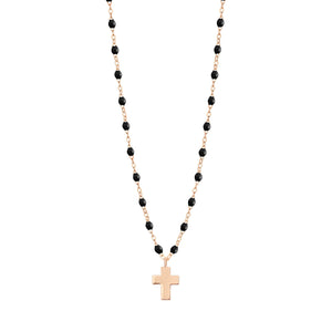 Gigi Clozeau - Collier noir Croix Classique Gigi, or rose, 42 cm