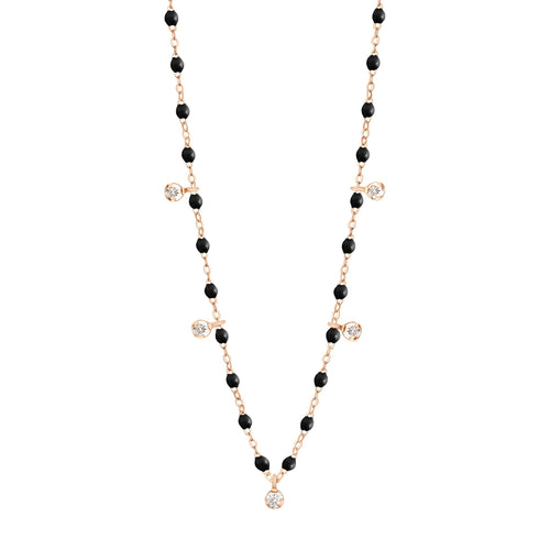 Gigi Clozeau - Collier noir Gigi Suprême, or rose, 5 diamants, 45 cm