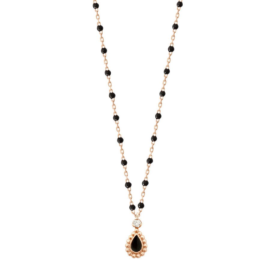 Gigi Clozeau - Collier noir Lucky Cashmere, diamant, or rose, 42 cm