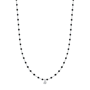 Gigi Clozeau - Collier noir Mini Gigi, or blanc, 1 diamant, 40 cm