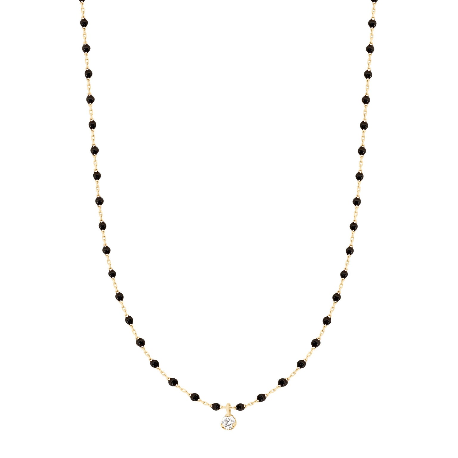 Gigi Clozeau - Collier noir Mini Gigi, or jaune, 1 diamant, 40 cm