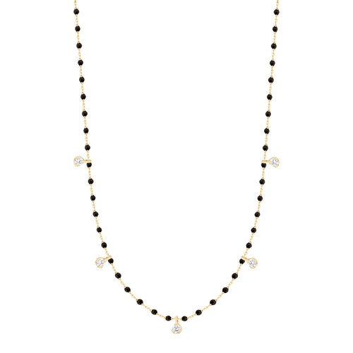 Gigi Clozeau - Collier noir Mini Gigi, or jaune, 5 diamants, 55 cm