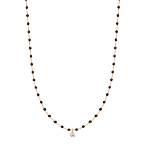 Gigi Clozeau - Collier noir Mini Gigi, or rose, 1 diamant, 40 cm