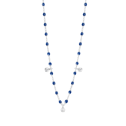 Gigi Clozeau - Collier prusse Gigi Suprême, or blanc, 3 diamants, 45 cm