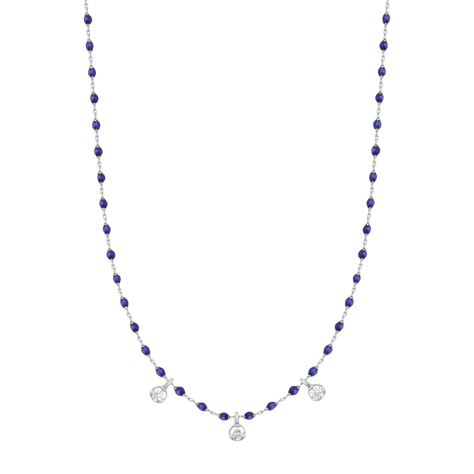Gigi Clozeau - Collier prusse Mini Gigi, or blanc, 3 diamants, 42 cm