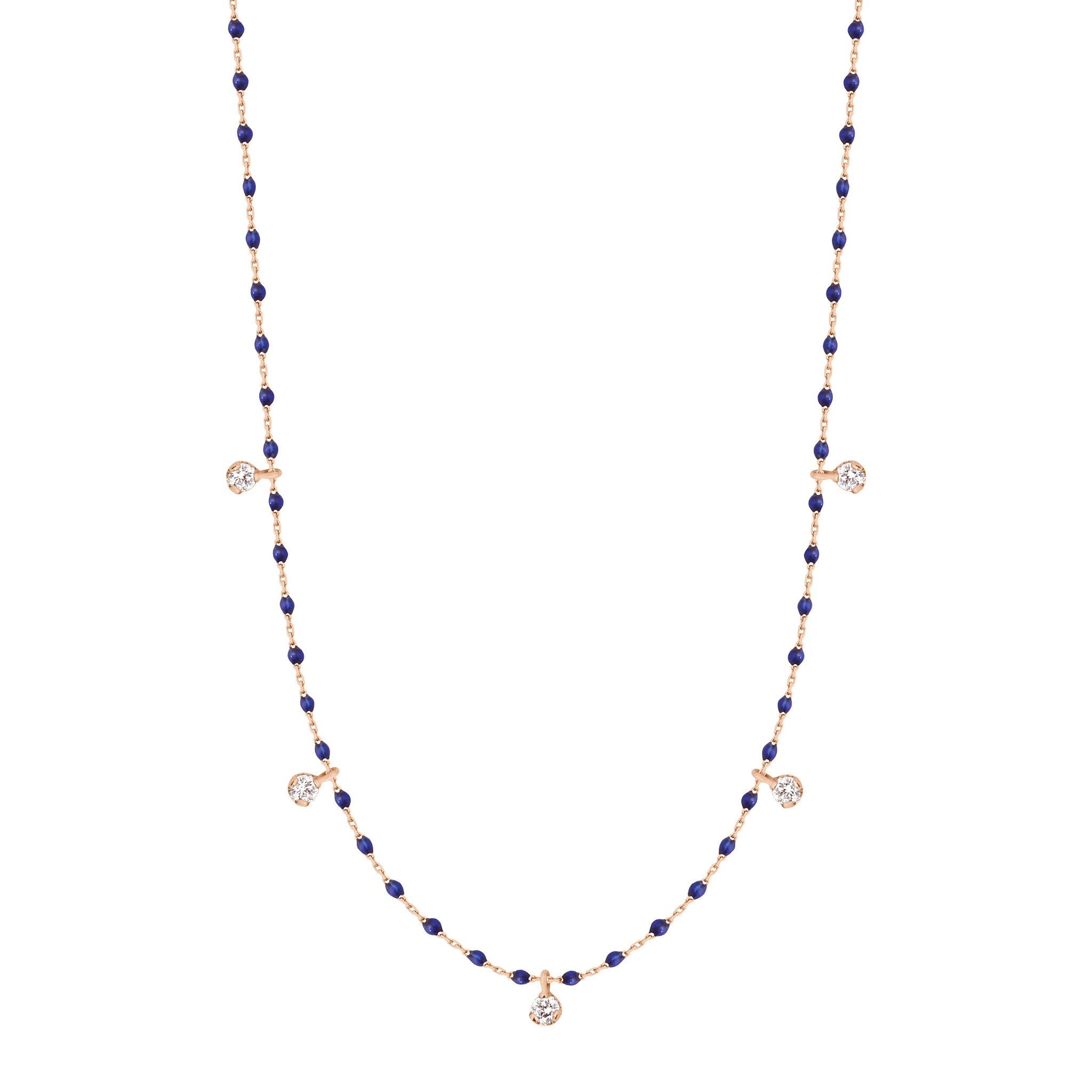 Gigi Clozeau - Collier prusse Mini Gigi, or rose, 5 diamants, 55 cm