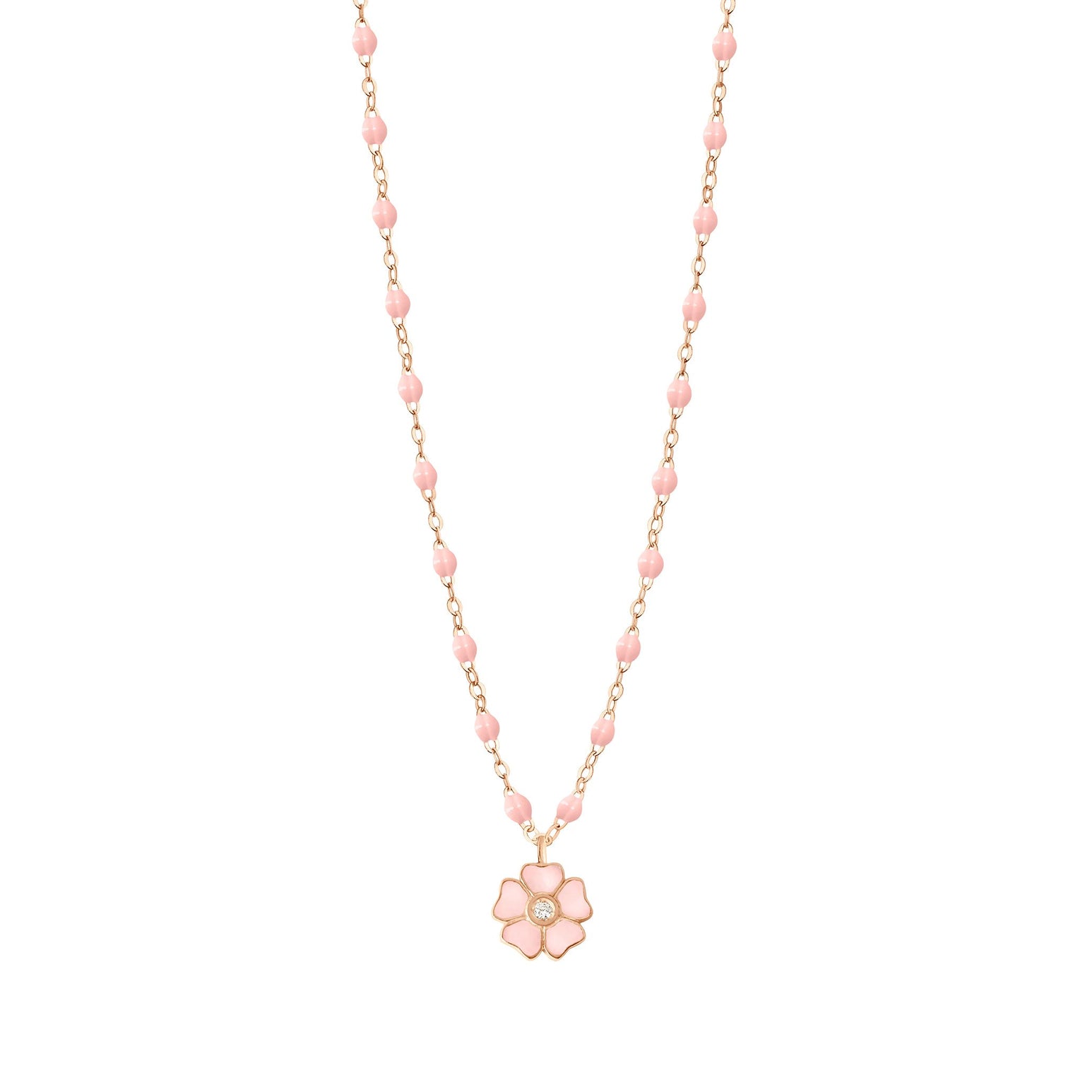 Gigi Clozeau - Collier rose bébé Fleur, diamant, or rose, 42 cm