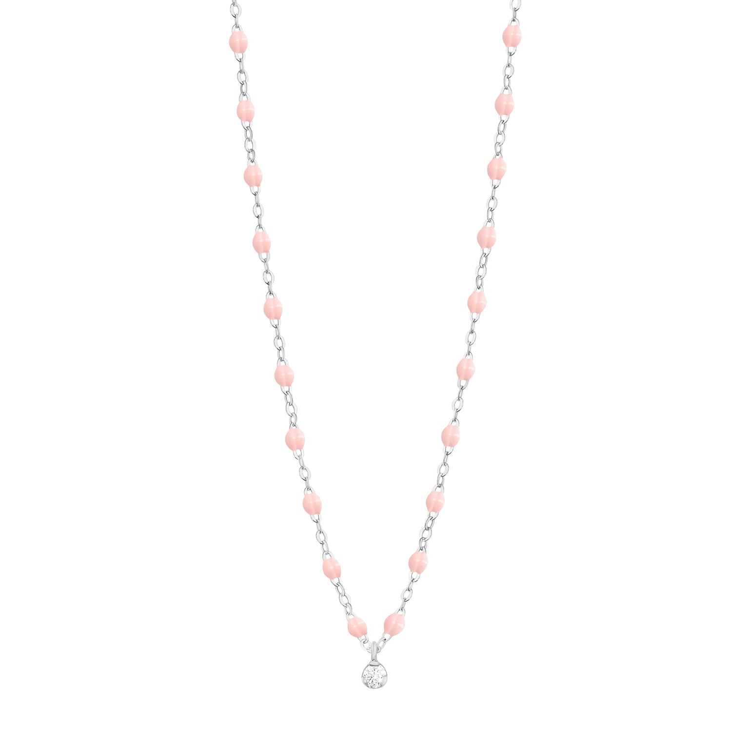 Gigi Clozeau - Collier rose bébé Gigi Suprême, or blanc, 1 diamant, 42 cm