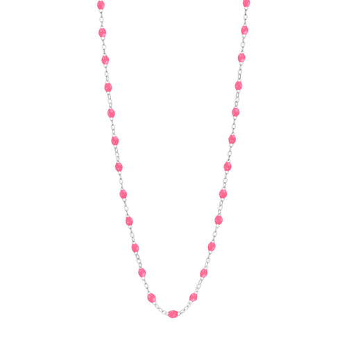 Gigi Clozeau - Collier rose fluo Classique Gigi, or blanc, 45 cm