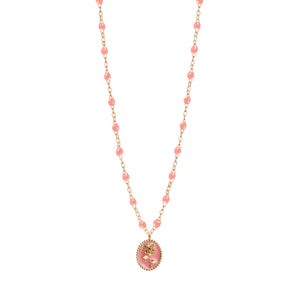Gigi Clozeau - Collier Rose résine fuchsia, or rose, 42 cm