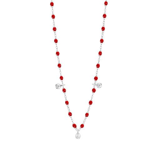 Gigi Clozeau - Collier rubis Gigi Suprême, or blanc, 3 diamants, 45 cm
