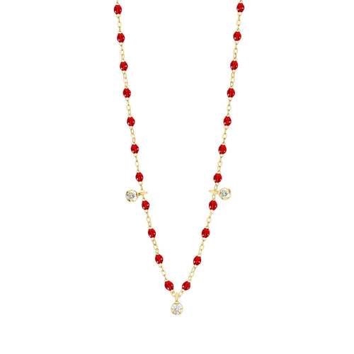 Gigi Clozeau - Collier rubis Gigi Suprême, or jaune, 3 diamants, 45 cm