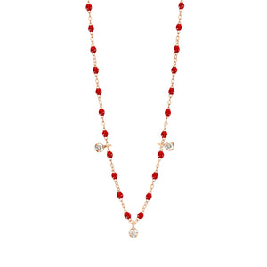 Gigi Clozeau - Collier rubis Gigi Suprême, or rose, 3 diamants, 45 cm