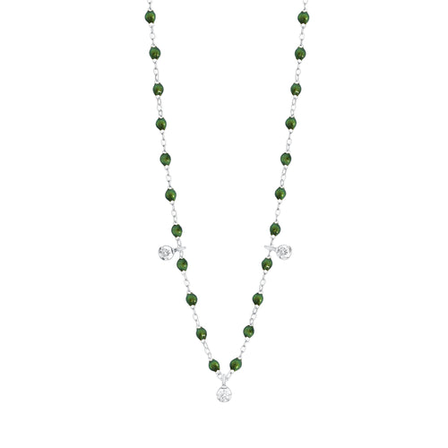Gigi Clozeau - Collier scarabée Gigi Suprême, or blanc, 3 diamants, 45 cm