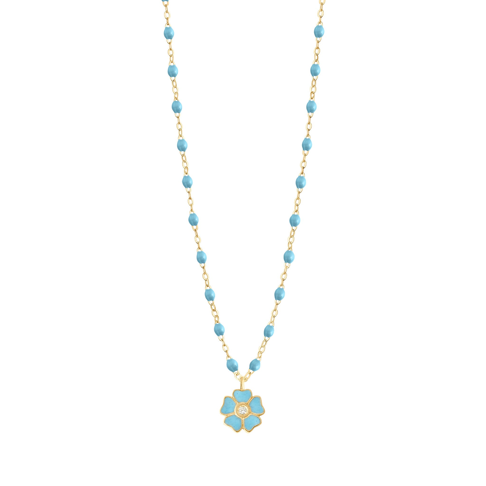 Gigi Clozeau - Collier turquoise Fleur, diamant, or jaune, 42 cm
