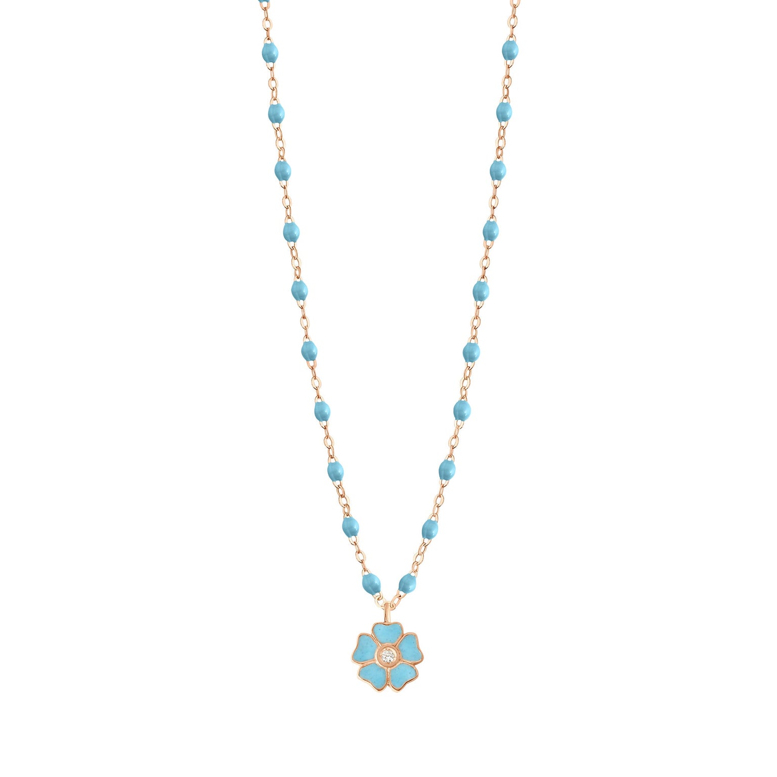 Gigi Clozeau - Collier turquoise Fleur, diamant, or rose, 42 cm