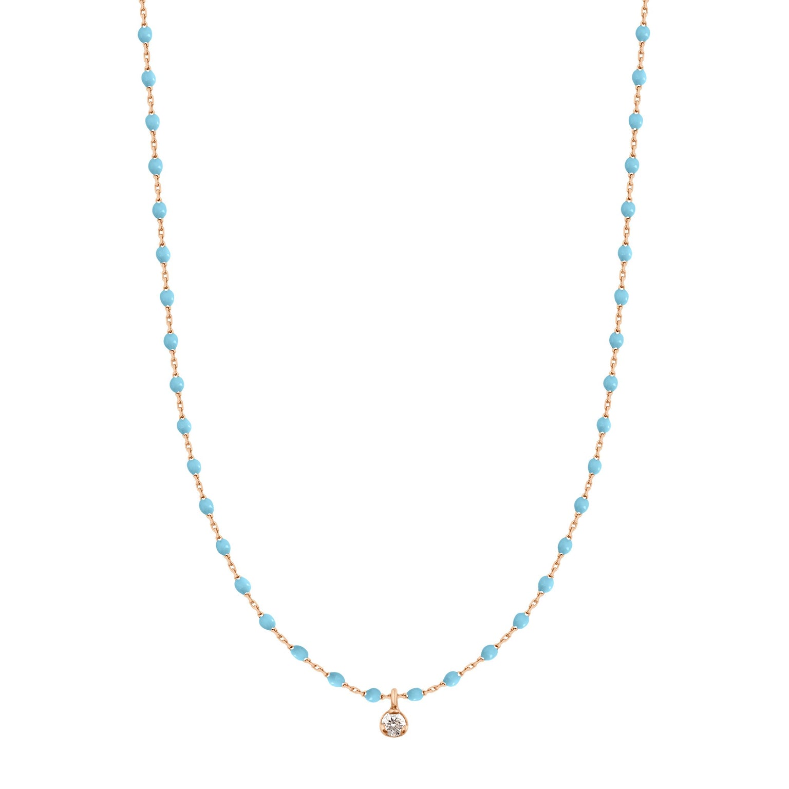 Gigi Clozeau - Collier turquoise Mini Gigi, or rose, 1 diamant, 40 cm