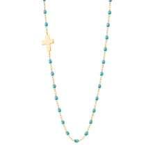 Gigi Clozeau - Collier turquoise vert Croix de côté, or jaune, 42 cm