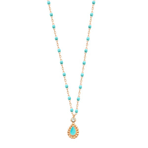 Gigi Clozeau - Collier turquoise vert Lucky Cashmere, diamant, or rose, 42 cm