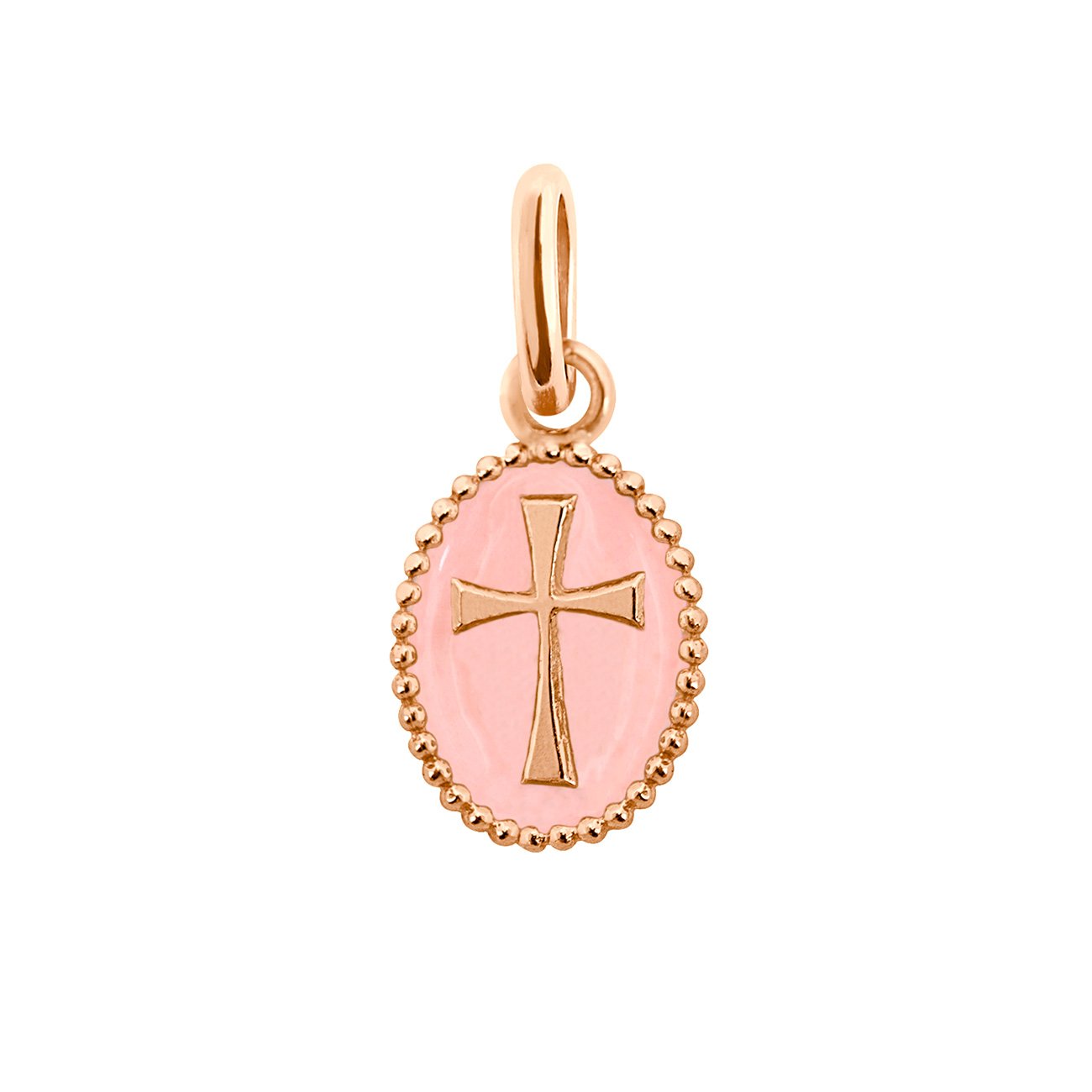 Gigi Clozeau - Pendentif Croix résine rose bébé, or rose