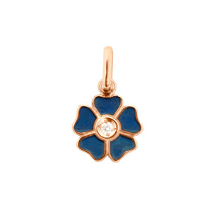 Gigi Clozeau - Pendentif Fleur résine bleu de prusse, diamant, or rose
