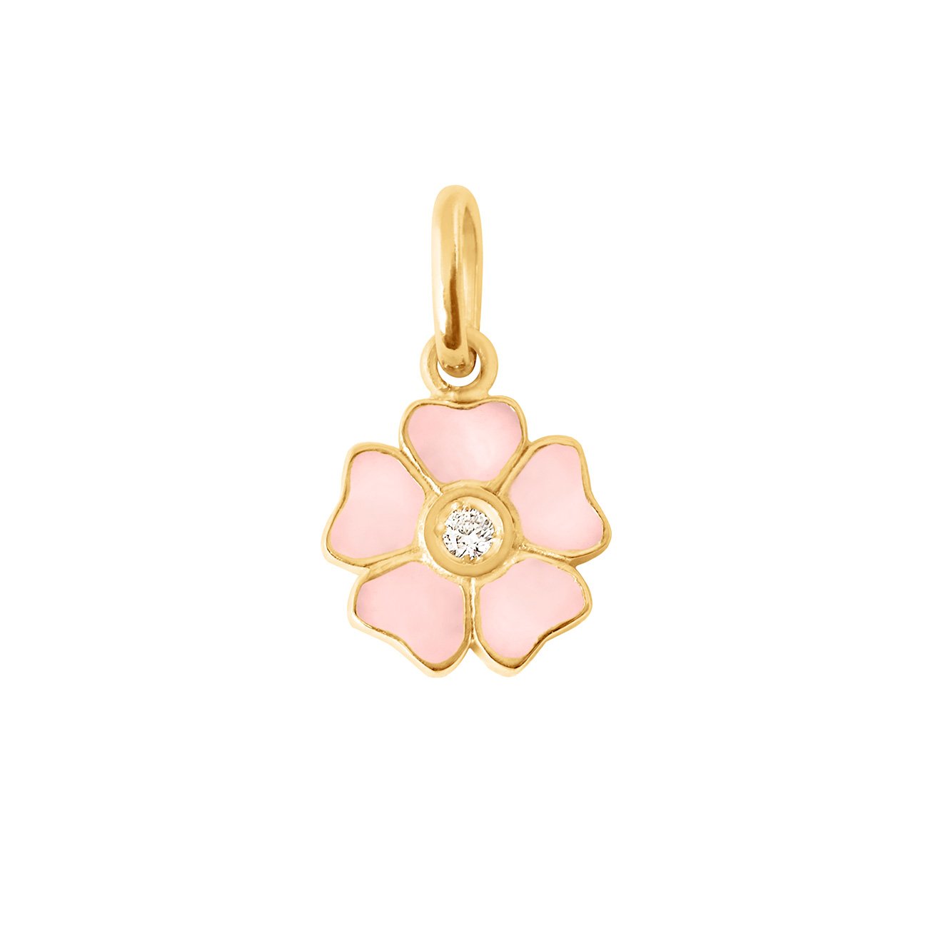 Gigi Clozeau - Pendentif Fleur résine rose bébé, diamant, or jaune