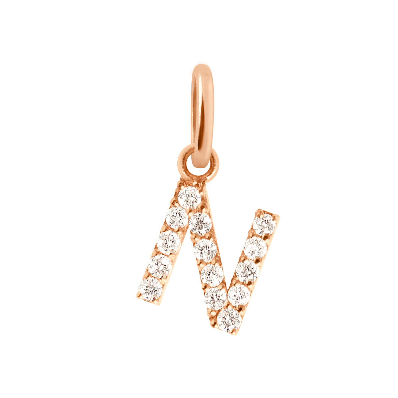 Gigi Clozeau - Pendentif Lucky Letter N, or rose, diamants