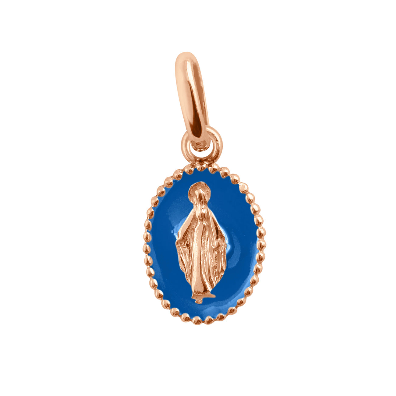 Gigi Clozeau - Pendentif Madone résine bleu fluo, or rose