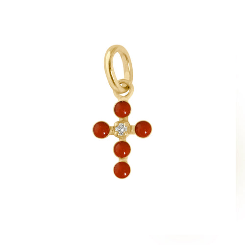 Gigi Clozeau - Pendentif rubis Croix Perlée, or jaune, 1 diamant