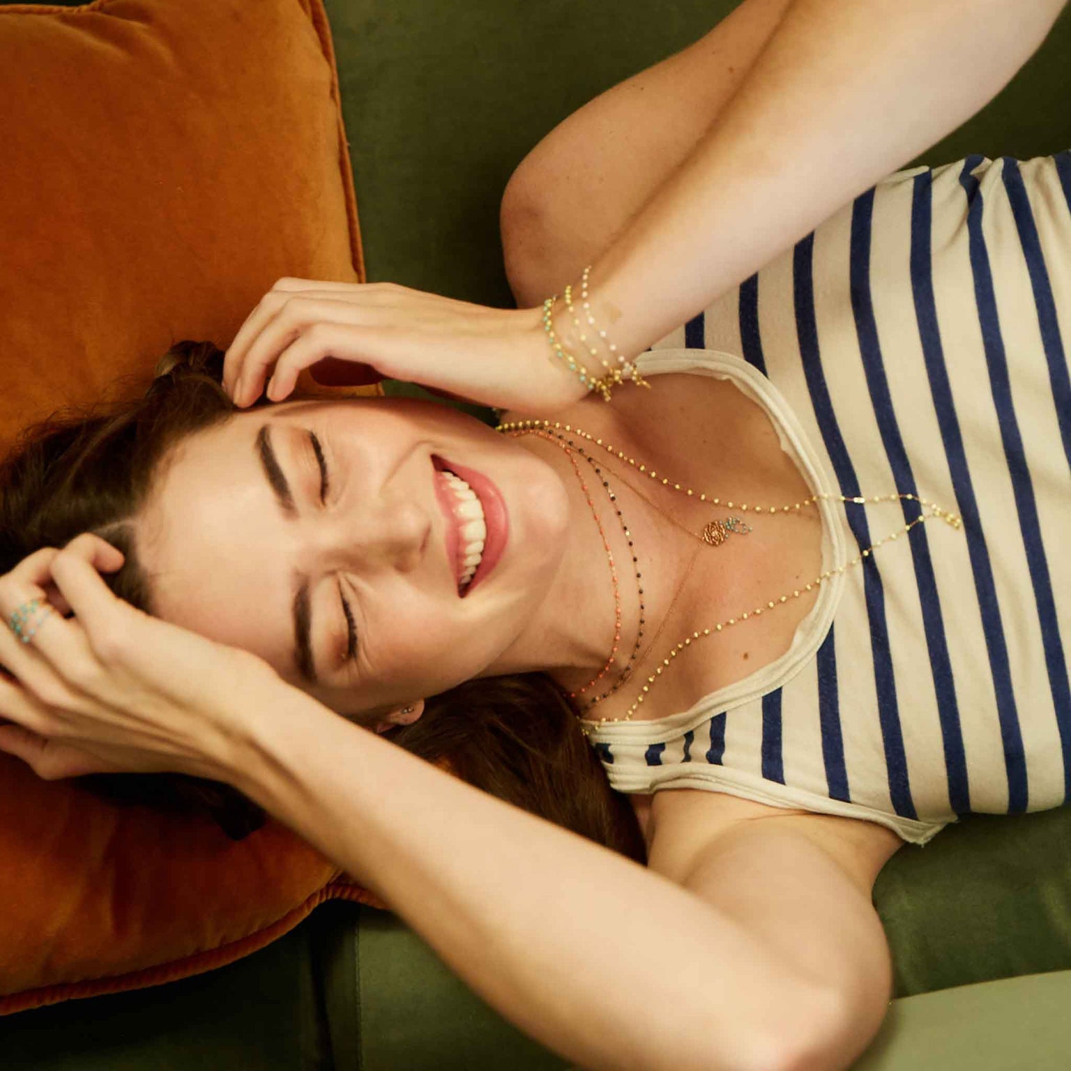 Gigi Clozeau - Collier orange fluo Classique Gigi, or jaune, 42 cm