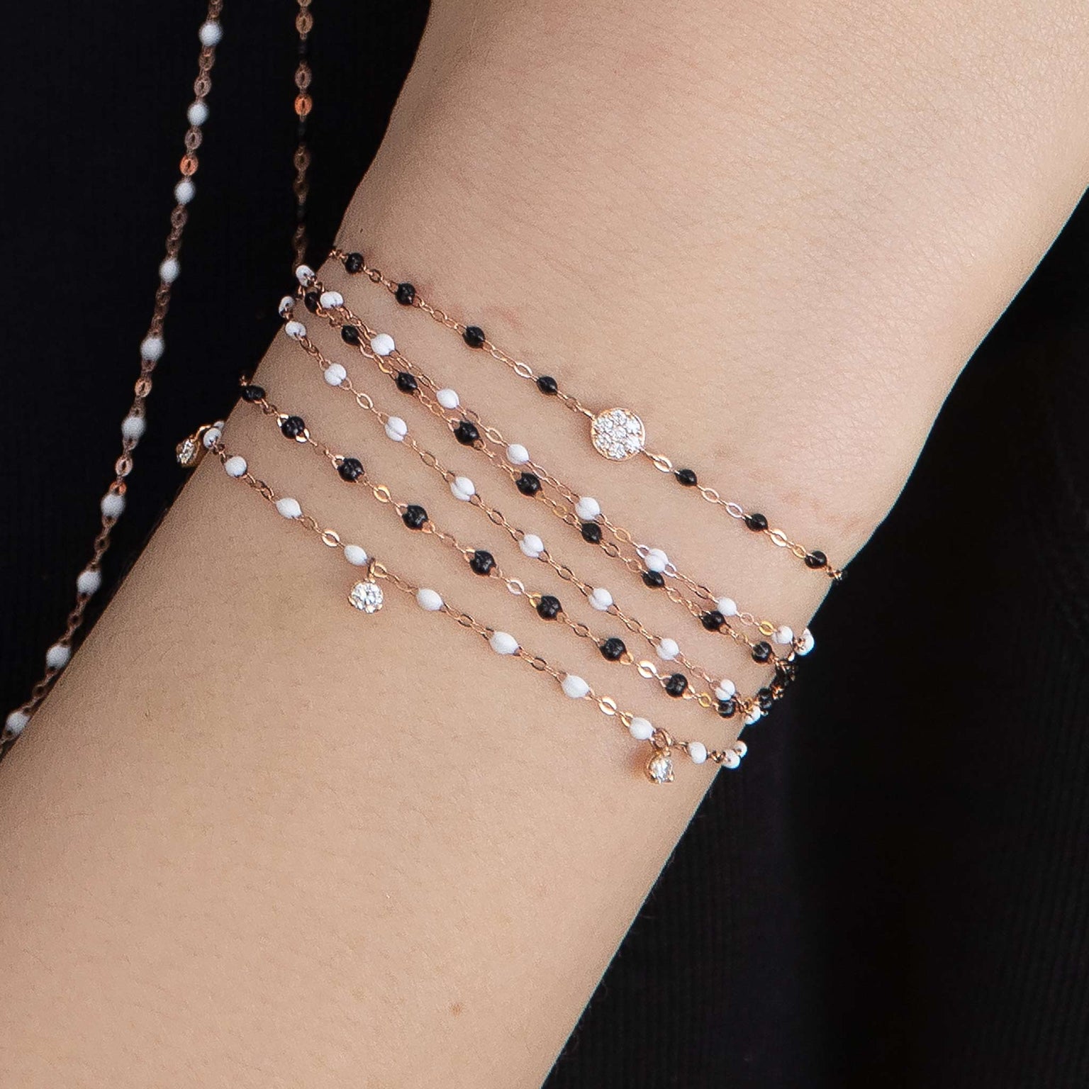 Gigi Clozeau - Bracelet noir Puce diamants, or rose, 17 cm